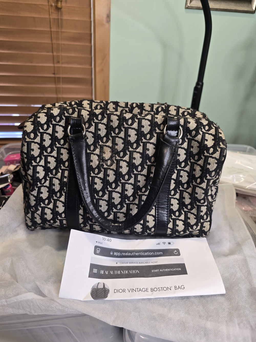 Dior Vintage Black/Beige Monogram Boston Bag